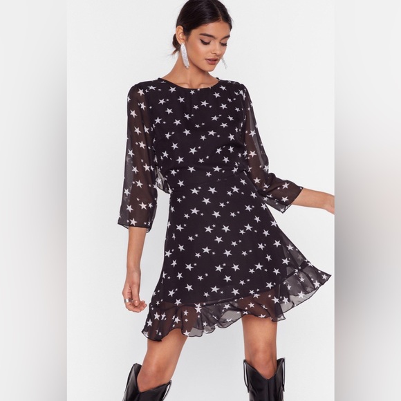 NWT Nasty Gal Walk of Fame sheer star print dress - - Picture 2 of 11